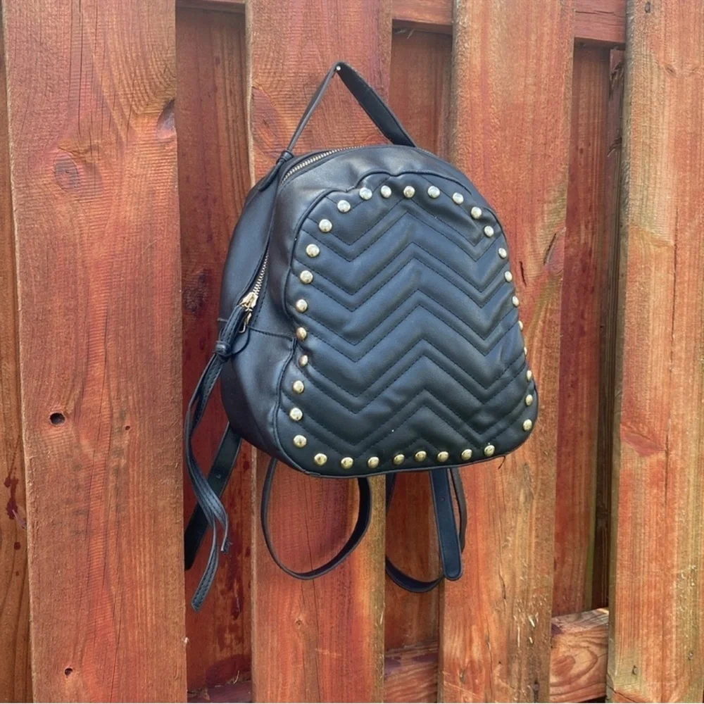 Kiss Me Couture Elegant Black Backpack with Gold Studs